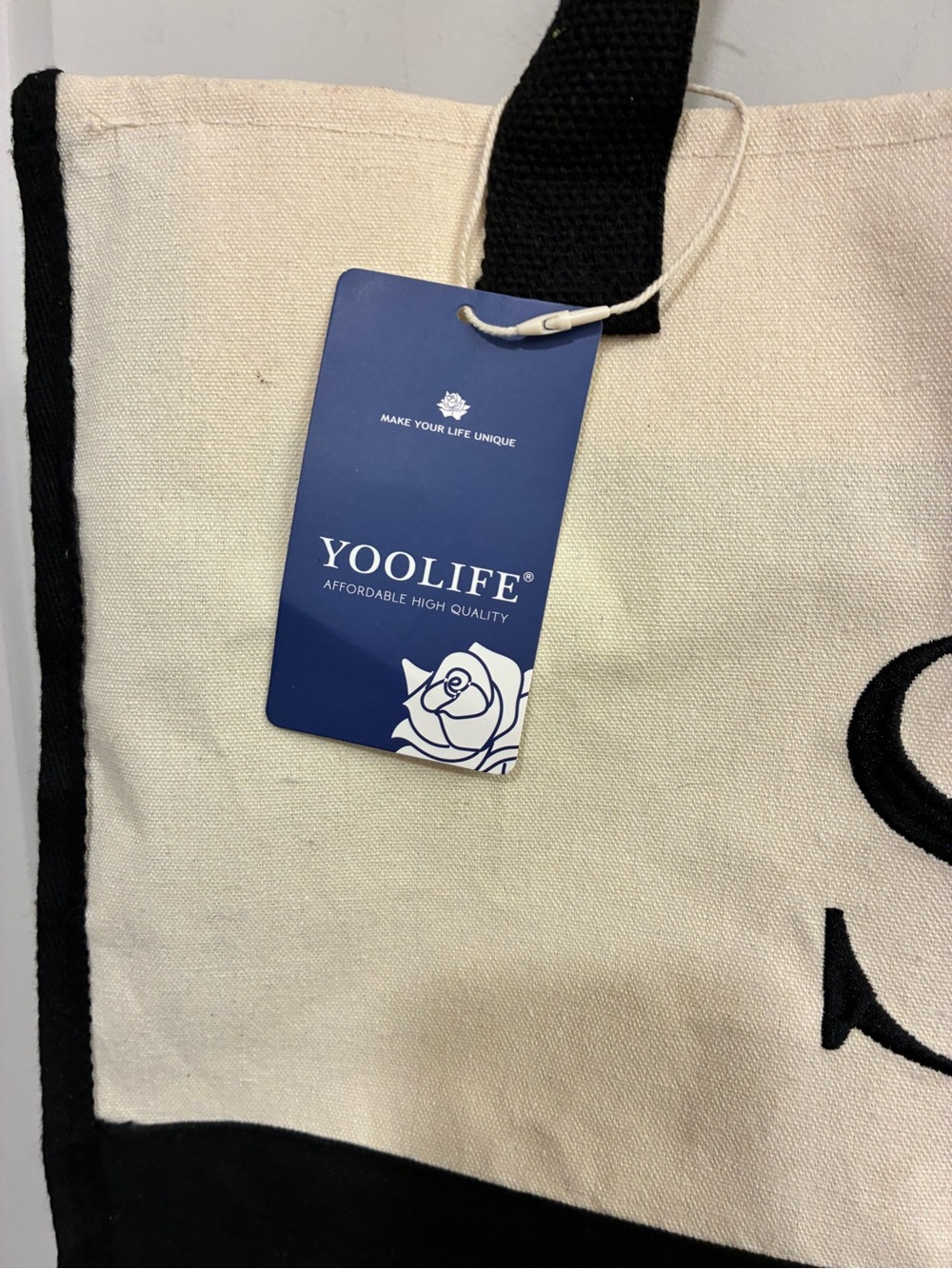 Monogram Canvas Tote Bag - Cream & Black - Picture 3 of 5